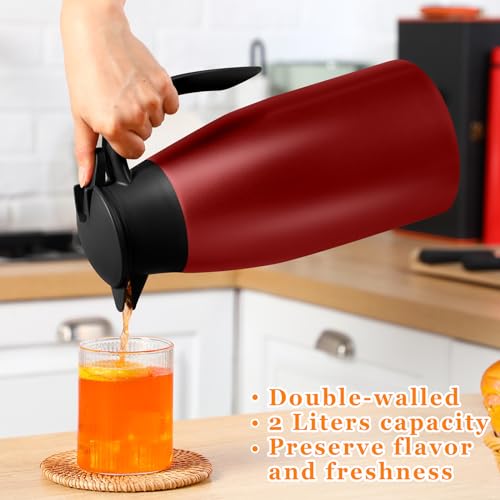 Image of Norme 2 Pcs Thermal Coffee Carafe Insulated Stainless Steel Coffee Carafe for Hot Liquid Vacuum Thermal Pot Creamer Pitcher Dispenser with Brushes Keeping Hot Water Milk(Wine Red)