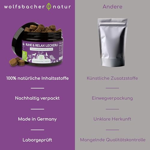 Beruhigungs-Snack für Hunde | Ruhe & Relax Leckerli | Gegen Stress und Angst | Mit Baldrian bei Anspannung und Johanniskraut für innere Ruhe