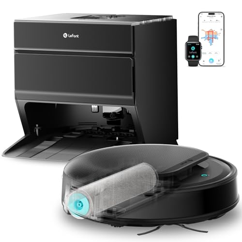LEFANT M5 Pro Robot Aspirador y Fregasuelos con Base de Autovaciado y App, 18000 Pa, Fregona Auto-limpiante de Rodillo Extensible, Lavado con Agua Cal