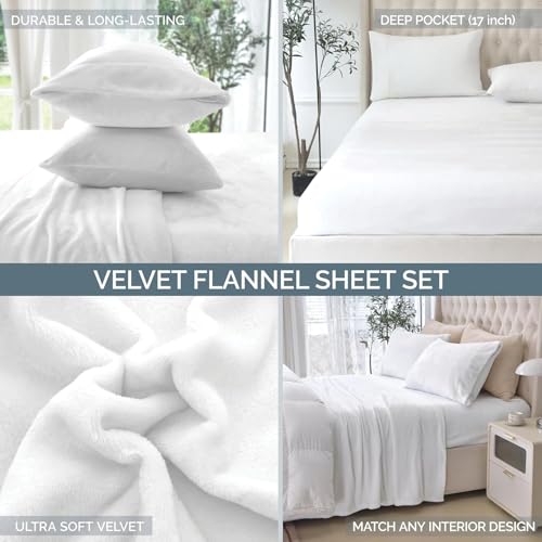 Elegant Comfort Luxuriously Soft 4-Piece Velvet Plush Flannel Sheet Set - Premium Quality - Cozy Warm, Anti-Static, Fuzzy Velvet Flannel Fleece Deep Pocket Sheet Set - Queen, Buffalo Navy (Pack of 4)