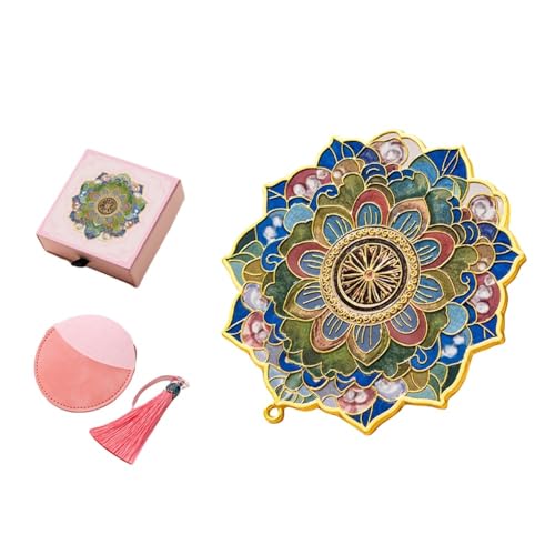 Espejo de Maquillaje Estilo Chino 3D Flor Dorada