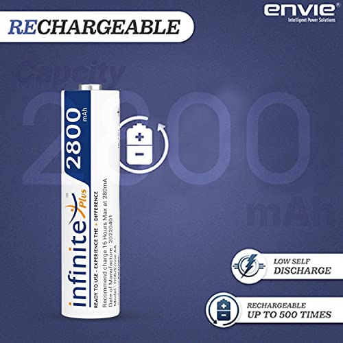 Image of ENVIE (ECR20+AA2800 4PL) Charger for AA & AAA Rechargeable Batteries & Infinite Plus AA High Capacity (2800mAh) Ni-MH Rechargeable Ready to Use Battery Pack of 2