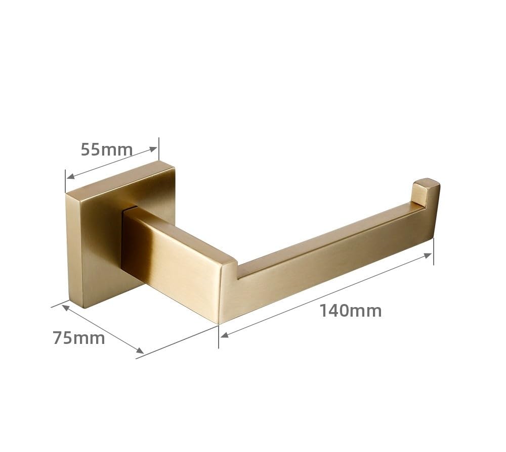 Juego de Accesorios de baño de Oro Cepillado Soporte para Rollo de Papel higiénico para Montaje en Pared Toallero Percha para Bata Kit de Accesorios de Acero Inoxidable, Soporte de Papel Dorado, como