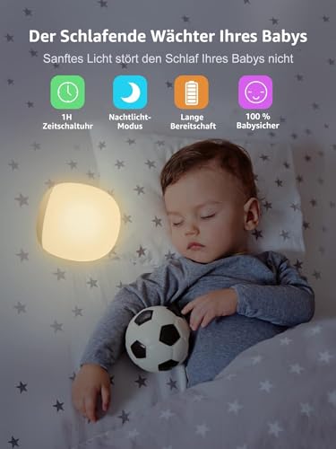 LED Nachtlicht Kinder Baby, Stilllicht Dimmbar mit 8 Farben, Warm/Kalt/RGB, Kabellos & Magnetisch, USB Wiederaufladbar, Touch Nachtlampe mit 1H Timer, BPA-freies Silikon, Baby Geschenk Geburt, Weiß – Bild 5