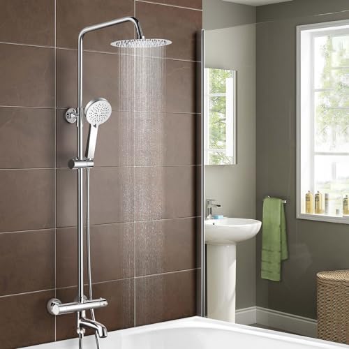 Nes Home Fawley Round Thermostatic Shower Kit with Bath Filler Chrome