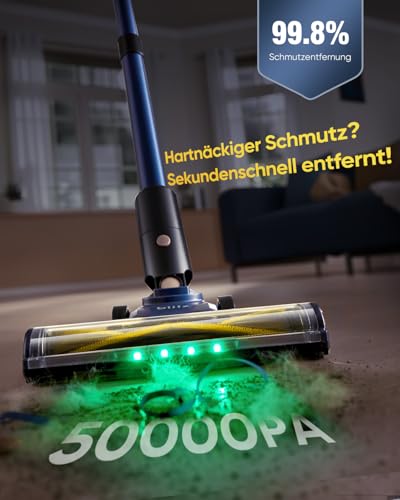 Vexilar V12 Akku Staubsauger Kabellos 50Kpa / 50Min, Leichter Selbststehend Akkustaubsauger mit Touchscreen, Grünes Licht, Anti-Tangle, Staubsauger für Teppich Hartböden Vorhang Auto Haustierhaare 4