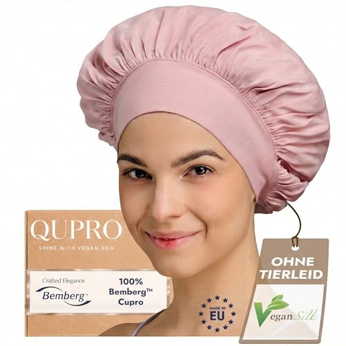 Qupro® Vegane Seidenhaube zum Schlafen I Rutschfestes Bonnet zum Schutz von Locken & Frisuren - Verhindert Frizz & Haarbruch I Schlafhaube aus veganer Seide - Idealer Haarschutz für die Nacht