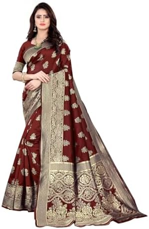 Sugathari Sari Banarasi Women Pure Silk Kanjivaram Soft New Ladies 2023 Design Wear Pattu Sarees Latest Collections Cotton Party Sari with Blouse Piece for Wedding Sadi (PARI 63
