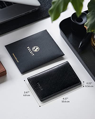 Image of VULKIT Leather Business Card Holder 2 Sided Slim Business Name Card Organizer for Men or Women, Up to hold 20 cards (Vintage Black)