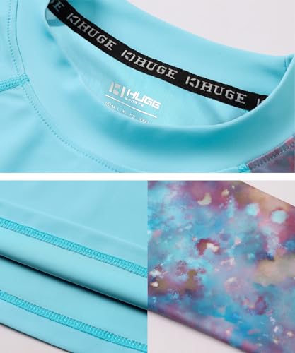 Image of HUGE SPORTS Men's Rash Guard Long Sleeves UPF 50+ UV Sun Protection Quick Drying Splice Compression Swim Shirts