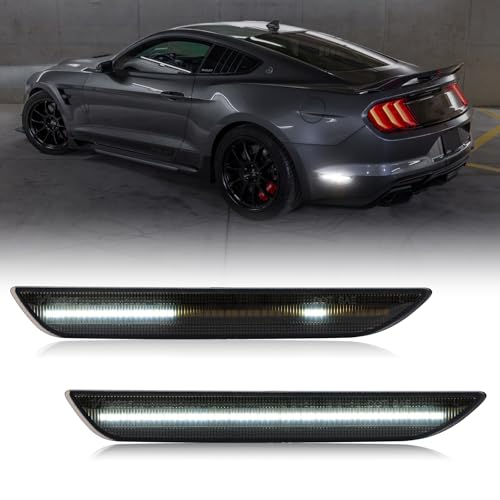 Aexploer LED Side Marker Lights Compatible with Mustang S550 GT 2015-2023,Rear Dynamic Side Markers Lamps Lights Assembly Smoked Lens White Light by Aexploer - Used condition - US$38.03