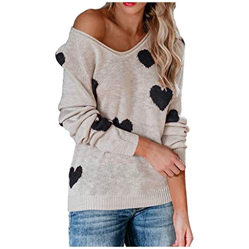 Best Prices! Dosoop Womens Pullover Sweaters Long Sleeve Round Neck Heart Stitching Knit Sweaters Bl...