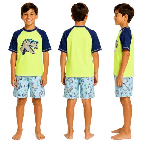 Image of iXtreme Boys Swim Set - 2 Piece Rash Guard Short Sleeve Swim Shirt and Boys Swim Trunks for Infants Toddlers & Big Boys