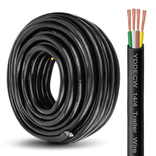 4 Way Trailer Wire - 14 Gauge 4 Conductor 30FT Pure Copper Heavy Duty Cable Extension Rv Trailer Wiring Cord Insulated 14/4 Cable for Rv and Automotive