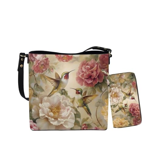 Image of HUGS IDEA Leather Purses and Handbag for Women Bucket Bag with Wrist Wallet 2 Packs