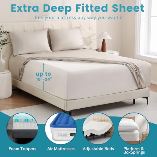 Bedlifes King Sheet Set, Extra Deep Pocket 18-24 Inches,1000Thread Count 100% Egyptian Cotton, Soft and Breathable Sateen 4-Piece,Linen