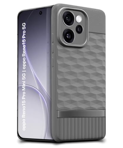 Image of WOW IMAGINE Back Cover for Oppo Reno 15 Pro 5G | Reno 15 Pro Mini 5G with Hexa Cube Design | Ultra Slim Soft Rubberised Case | Inner Velvet Fabric | Flexible Mobile Case | Camera Protection - Grey