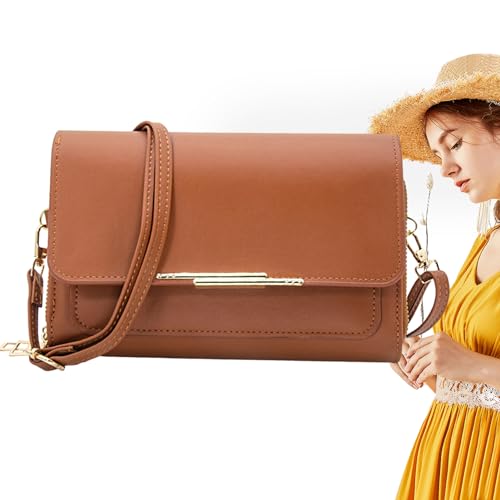 SOYDAN Borsa a tracolla da donna, in pelle, porta carte di credito, portafoglio, borsa a tracolla in pelle ecologica in poliuretano, borsa da donna a tracolla per telefono, carte, chiavi, Marrone