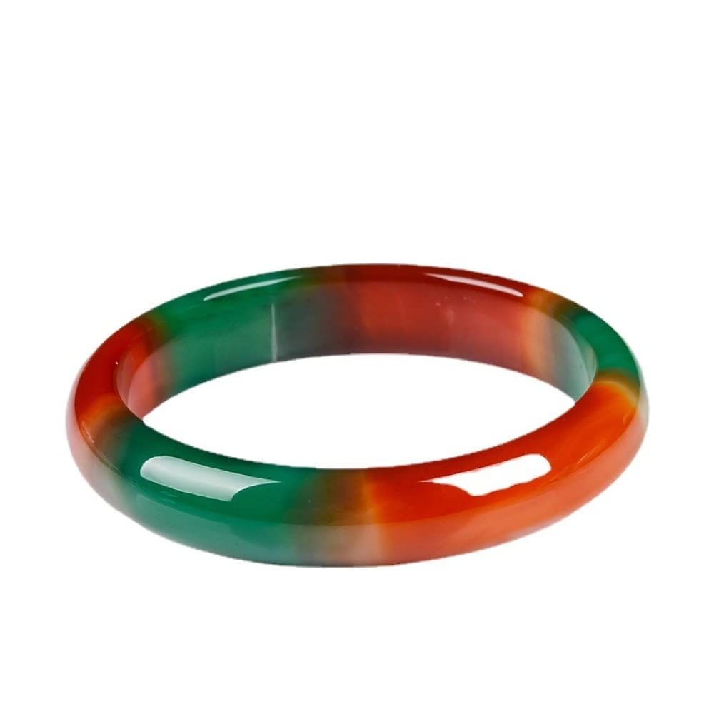 Moklyf Women's Red/Green Jade Bangle Bracelet, Colorful And Chalcedony Bangle, Wide Jade Bangle, Bring Good Luck, The For Family, For Friends, With Jewelry Box, 56-64Mm,56Mm (60Mm
