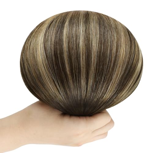 Image of Full Shine 24 Inch Machine Weft Hair Extensions 105G Brown Honey Blonde | Invisible Machine Tied Weft, Dark Brown To Honey Blonde Mix Ash Brown Balayage, Remy Human Hair, Hair Transformation
