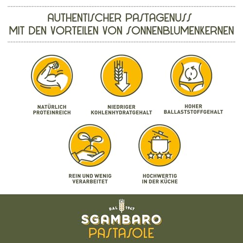 PASTASOLE Sgambaro, Penne Rigate mit Hartweizengrieß aus 100% italienischem Anbau und Sonnenblumenkernmehl - 500g - High Protein, Low Carb, Hoher Ballaststoffgehalt
