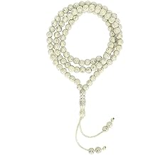 Muslim Tasbih 99 Beads Islamic Prayer Rosary, Resin Misbaha Tasbeeh with Engraved Moon Star Design and Mihrab-shaped Separator, Adjustable Necklace Bracelet for Worship Ramadan Eid Religious