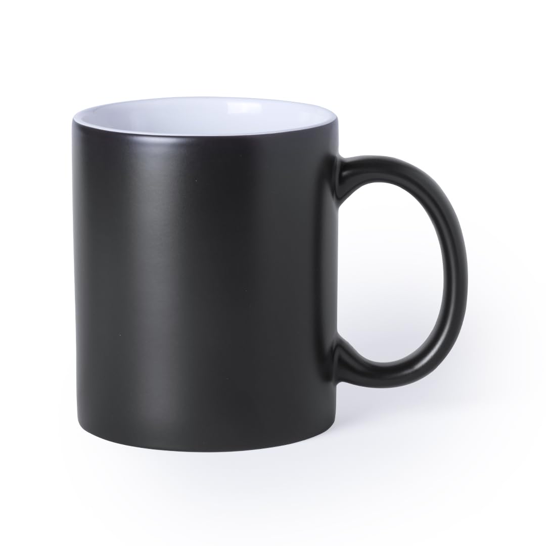 Lote 36 Tazas Mágicas Cerámicas Sublimación 350 ml, Negro Mate, Cajas Individuales, Tazas al mayor, Al verter líquido caliente, la superficie negra se transforma revelando la imagen o diseño impreso