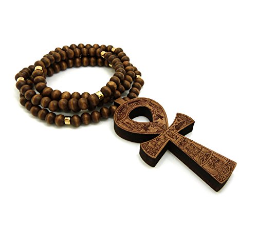 Fashion 21 Egypt Key of Life Ankh Pendant 8mm 36" Wooden Bead Necklace in Black, Brown Tone4