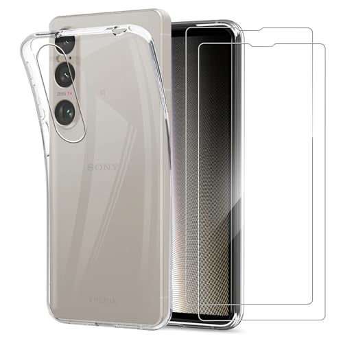 CONAPIKA Coque pour Sony Xperia 1 VI + 2 Pièces Verre Trempé Protection Écran, Transparent Souple Silicone Housse TPU Anti-Drop Anti-Rayure Case pour Sony...