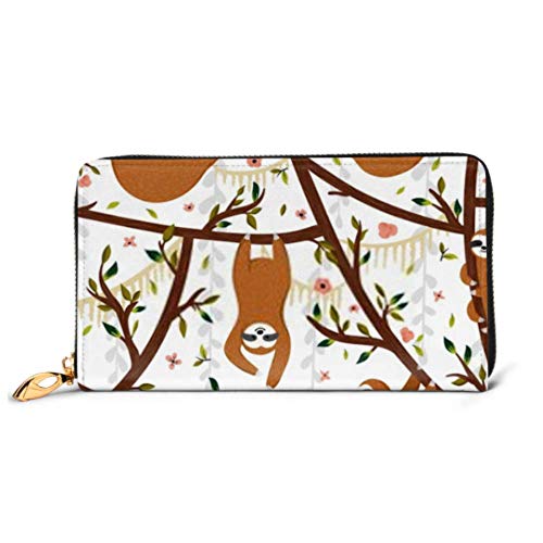 Preisvergleich Produktbild JHGFG Mode Handtasche Reißverschluss Brieftasche Nahtloses tropisches Muster Lustige Faultiere Hängende Telefon Kupplung Geldbörse Abendkupplung Blockieren Leder Brieftasche Multi Card O.