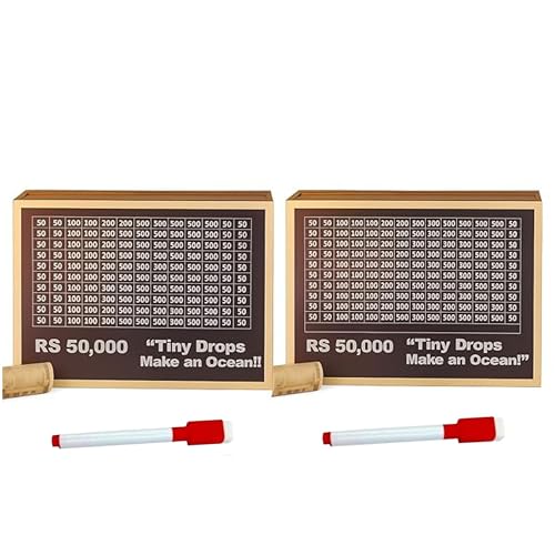 Image of Dr.MASHUR Wooden Money Saving Challenge Box with Printed Amount Board for Cash and Coin Collection, Reusable Saving Box for Kids and Adults (Pen 50k Money box-2pc, 2, Count)