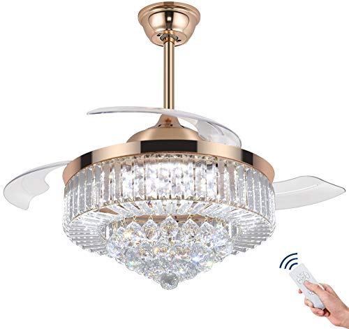 Ceiling Fans Indoor with Light, Ceiling Fan with Lights Remote Control, Bladeless Ceiling Fan, Bedroom Fandelier Reversible Moto Fan, 36inch Fan Chandeliers Light Fixtures Dining Room Light,36W LED