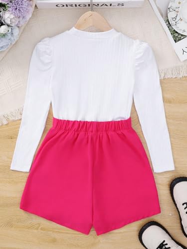 Image of Floerns Girl's Two Piece Outfit Puff Long Sleeve and Bow Front Skorts Set