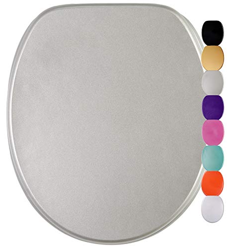 Sanilo Glitzer WC Sitz ohne Absenkautomatik, viele schöne Toilettendeckel zur Auswahl, hochwertige und stabile Qualität aus Holz (Glitzer Silber)