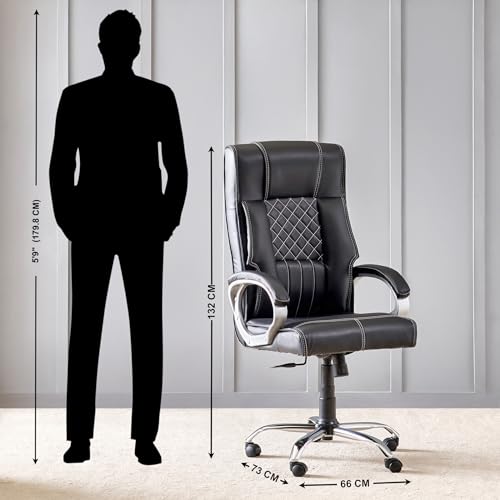Image of Home Centre | Zuby | Faux Leather | High Back | Metal | Study and Office Chairs | Black | 1 Year Warranty