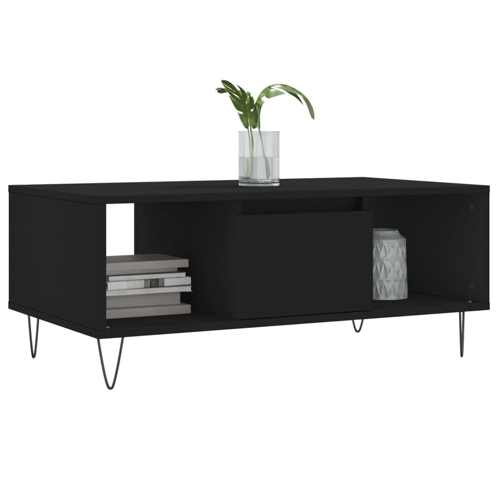 Homgoday Tavolino da caffè nero, 90 x 50 x 36,5 cm, in legno ingegnerizzato, tavolino da tè per soggiorno, sala d'accoglienza degli ospiti, camera da letto e ufficio, tipo 3
