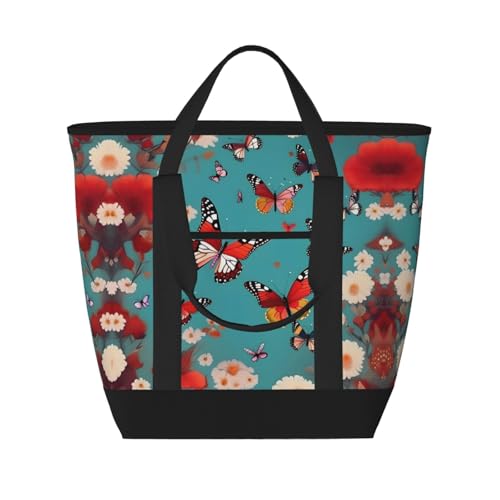 Grand sac isotherme réutilisable noir imprimé poule pour courses d'adultes