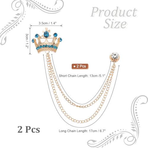Image of PATIKIL Crown Hanging Chain Brooch Pins, Rhinestone Suit Pins Fashion Crystal Lapel Pins