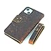 JJNUSA Compatible with iPhone 14 6.1â€ Handmade Genuine Distressed Leather Wallet Case Flip Cover with Wristlet Brown