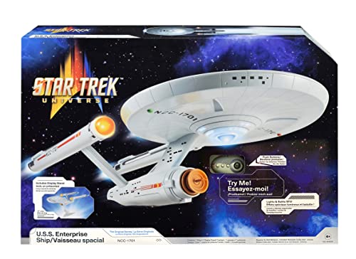 BANDAI USS Enterprise NCC-1701 Star Trek Modell mit Lichtern, Geräuschen und Präsentationsständer | Geschenke Raumschiff | 45,7 cm authentisches StarTrek Spielzeug, Mehrfarbig