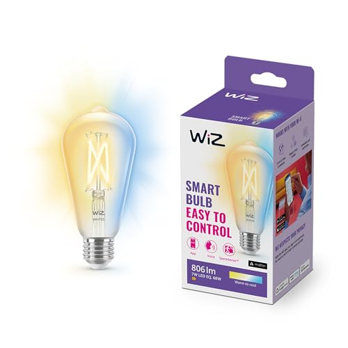 WiZ ampoule LED Connectée Vintage Wi-Fi Edison E27, Nuances de Blanc, équivalent 60W, 806 lumen, fonctionne avec Alexa, Google Assistant et Apple HomeKit