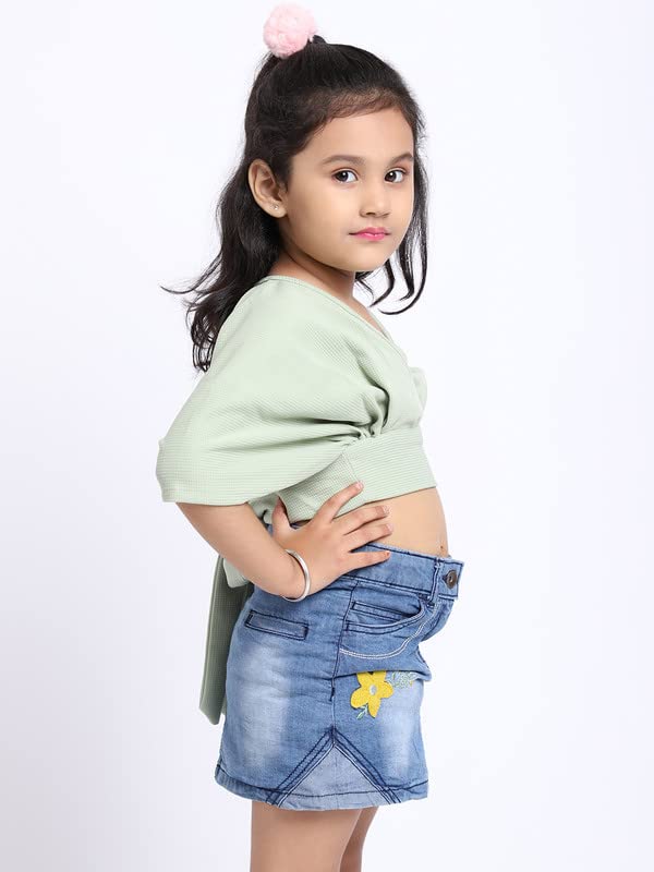 Image of ELEVANTO Crop top for Kids|V Neck Open Back Trendy Backless Crop top for Girls Crop top|Short Sleeve Summer Crop top for Girls-E24
