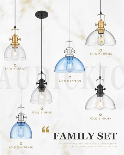 Image of 7.5 inch Brushed Nickel Pendant Lights Kitchen Island, Blue Shade