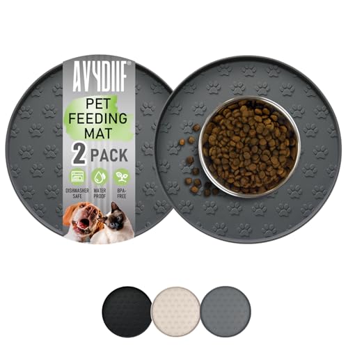 AVYDIIF 2 stück Napfunterlage für Hund Katzen[28cm x 28cm], hundenapf unterlage fressnapf Hund Futtermatten aus Silikon wasserdichte rutschfeste...