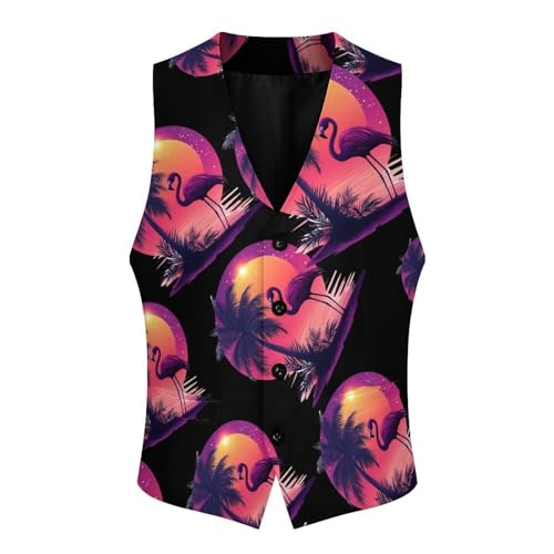 Vintage Flamingo Men's Suit Vests Business Formal Dress Vest V-Neck Waistcoat for Wedding Casual4