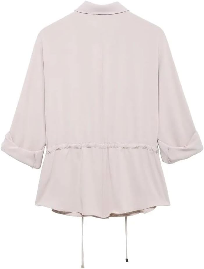 Women's Collar Long Sleeved Shirt with Adjustable Waist