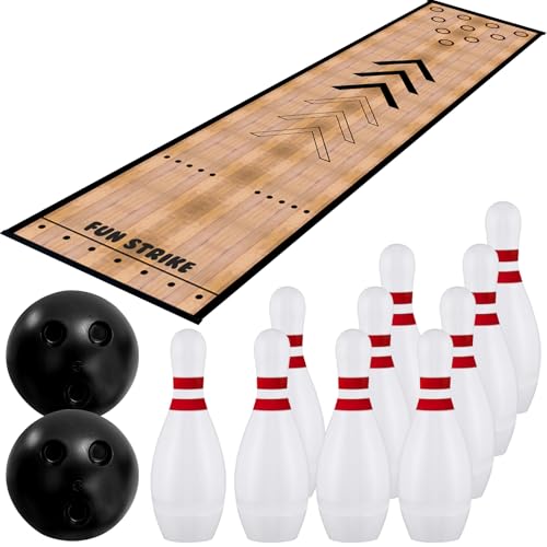 Mini Bowling Set, Bowling Alley Games Toys,Indoor & Outdoor Home Bowling Set,Bowling Pins & Ball Set ，10 pins, 2 Balls for Kid Age 3+ & Adult – Fun outdoor bowling for Backyard, Lawn, Party Games