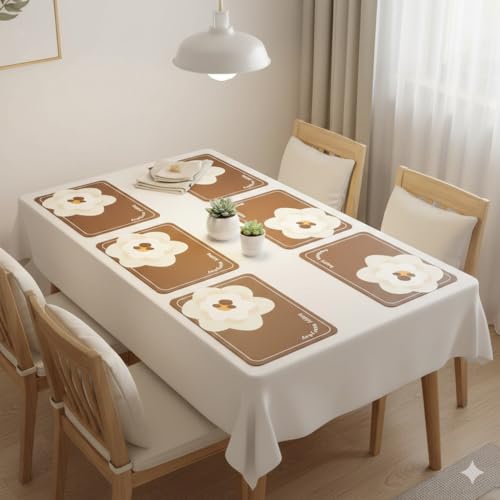 Image of YELONA Leather Dining Table Placemats Set of 6 - Waterproof, Heat Resistant, Anti-Slip, Easy to Clean Table Mats for Dining Table, Kitchen & Home Decor (Burnt Brown, 40 x 30 cm)