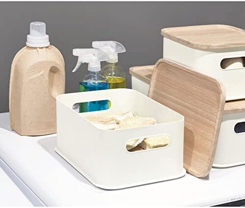 iDesign Drawers Unit, Medium Box BPA Free Recycled Handles, Plastic Storage Bin with Paulownia Wood Lid, White, Polypropylene, Coconut, 13.6 x 21.6 x 30.5 cm