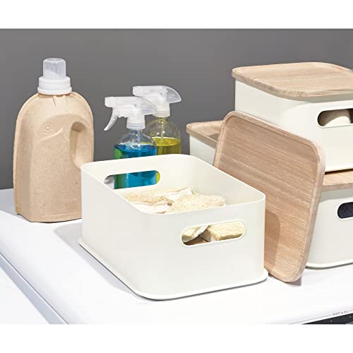Idesign Recycled Plastic Medium Storage Bin With Handles And Paulownia Wood Lid #TOP2